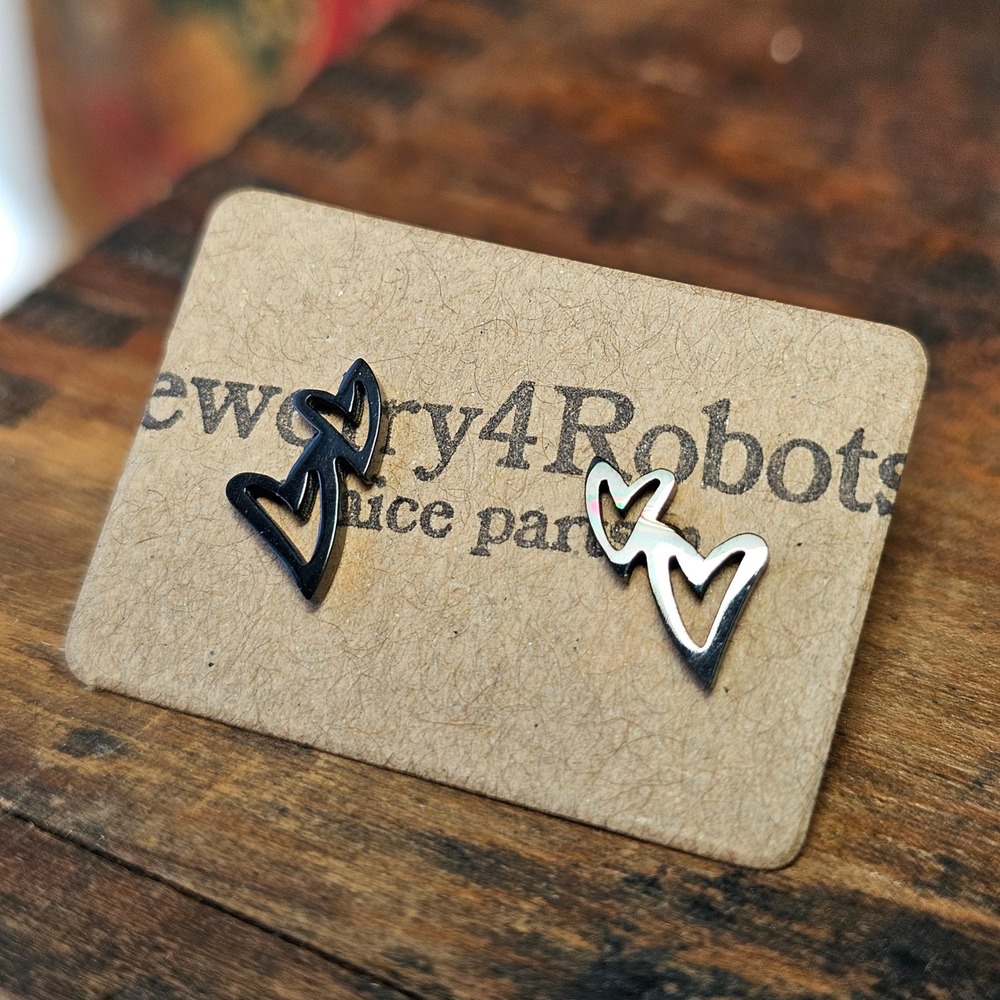 Black Interlocking Double Heart Stainless Steel Stud Earrings Women Goth Emo